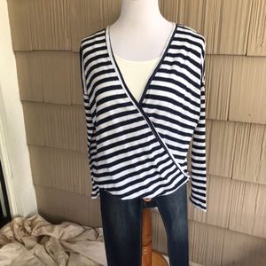 NWT Love Stitch Navy & Ivory striped crossover